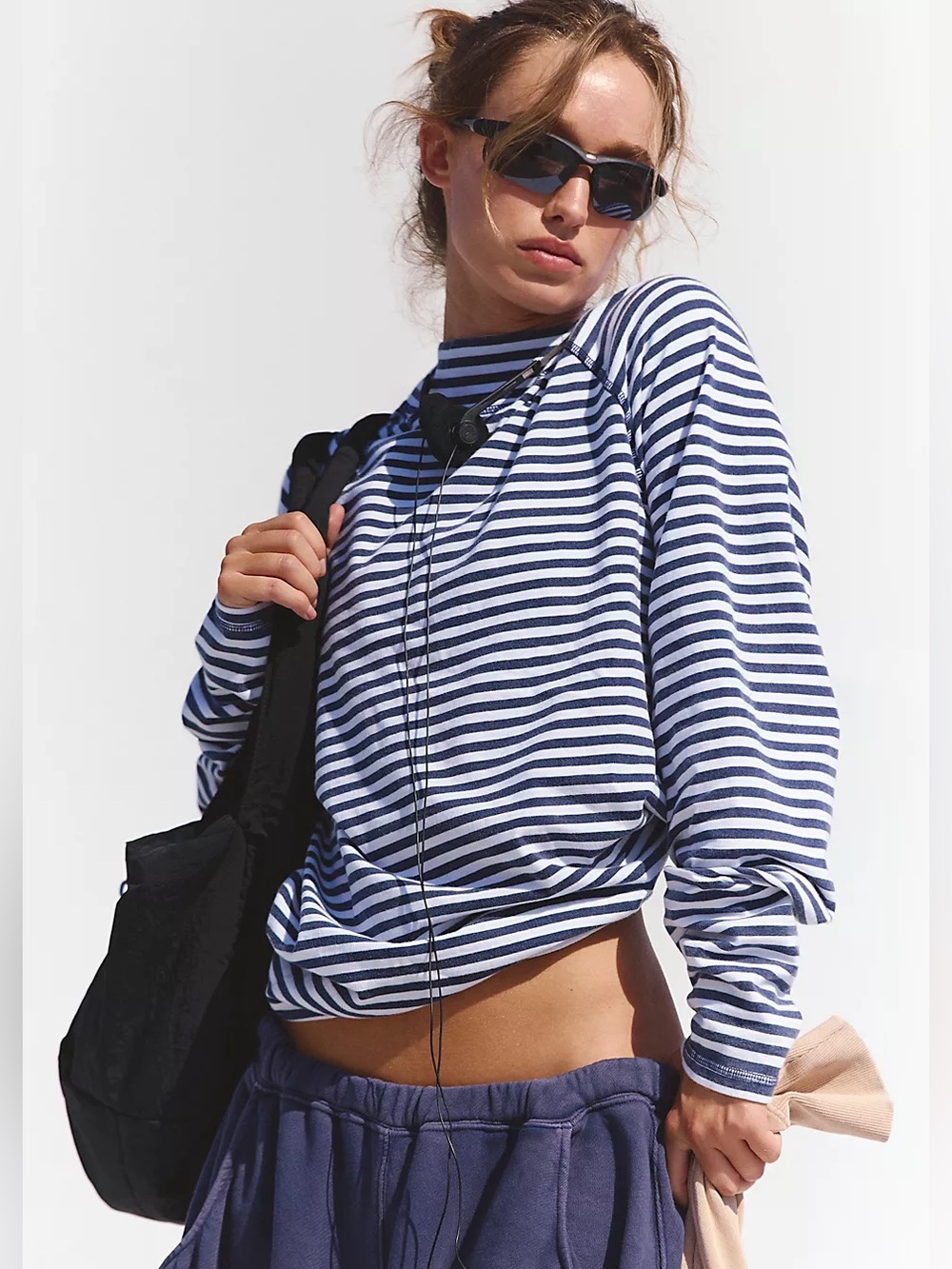 FP Movement Restoration Yarn Dye Stripe Layer NWT Navy Blue - Picture 2 of 10